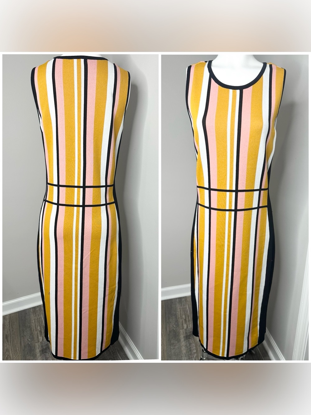 New York & company Sleeveless Striped Sheath Dress in Mustard and Pink-large - Picture 3 of 6